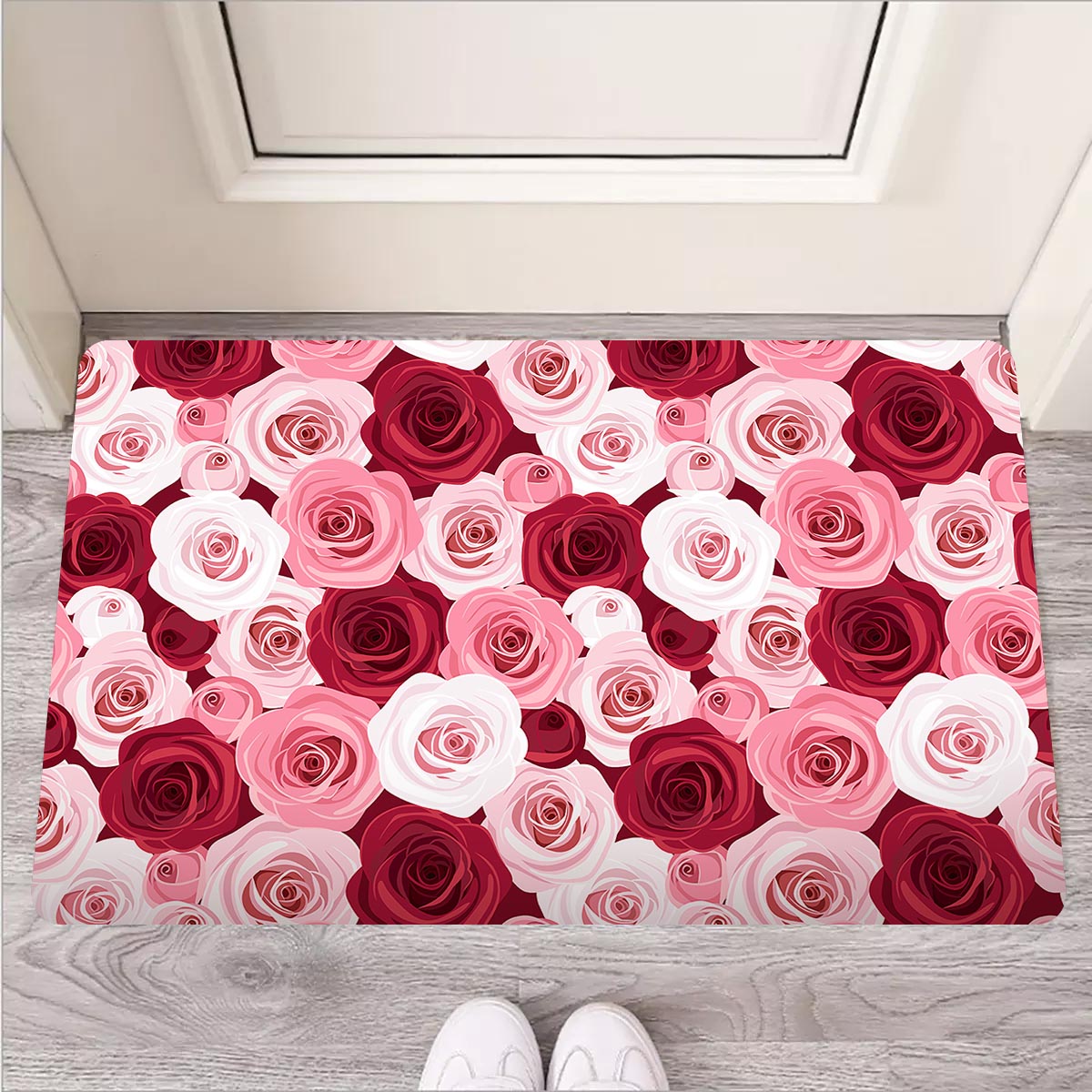 Red And Pink Rose Floral Door Mat-grizzshop