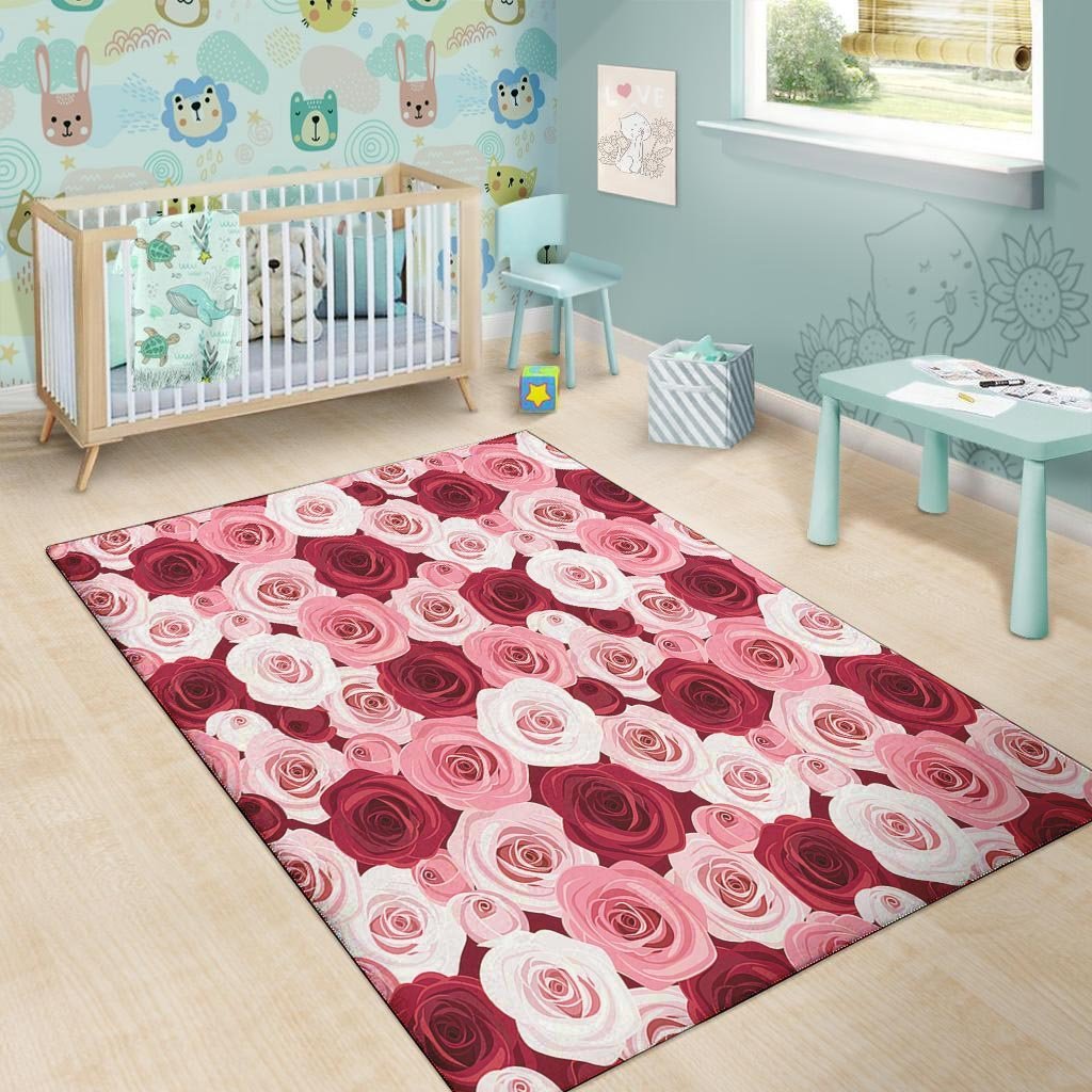 Red And Pink Rose Floral Floor Mat-grizzshop