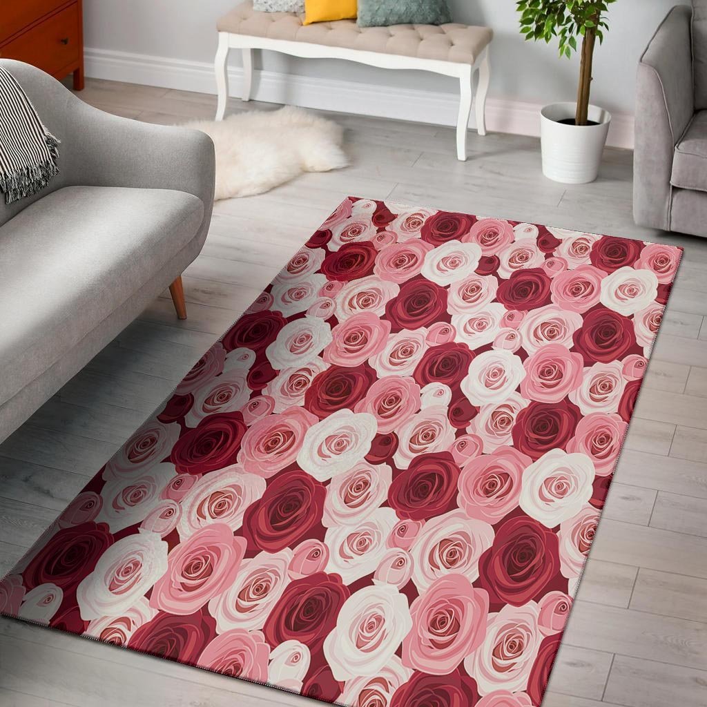 Red And Pink Rose Floral Floor Mat-grizzshop