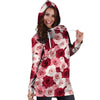 Red And Pink Rose Floral Hoodie Dress-grizzshop