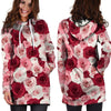 Red And Pink Rose Floral Hoodie Dress-grizzshop