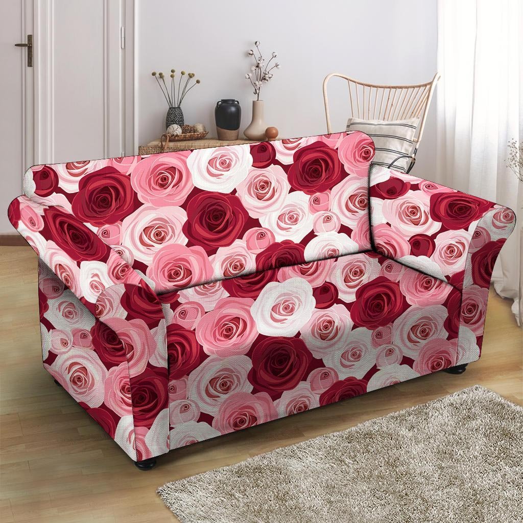 Red And Pink Rose Floral Loveseat Cover-grizzshop