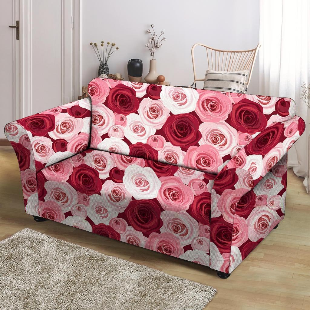 Red And Pink Rose Floral Loveseat Cover-grizzshop