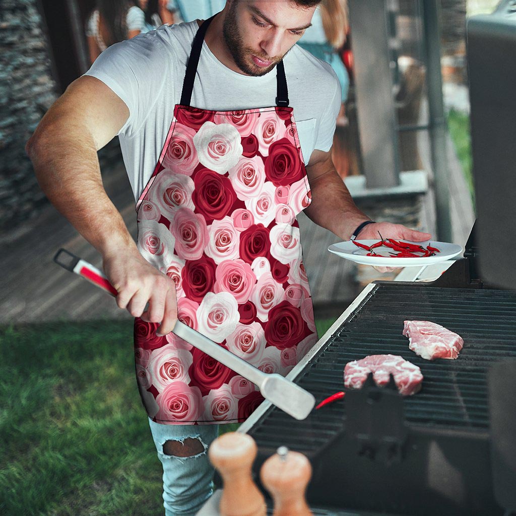 Red And Pink Rose Floral Men's Apron-grizzshop