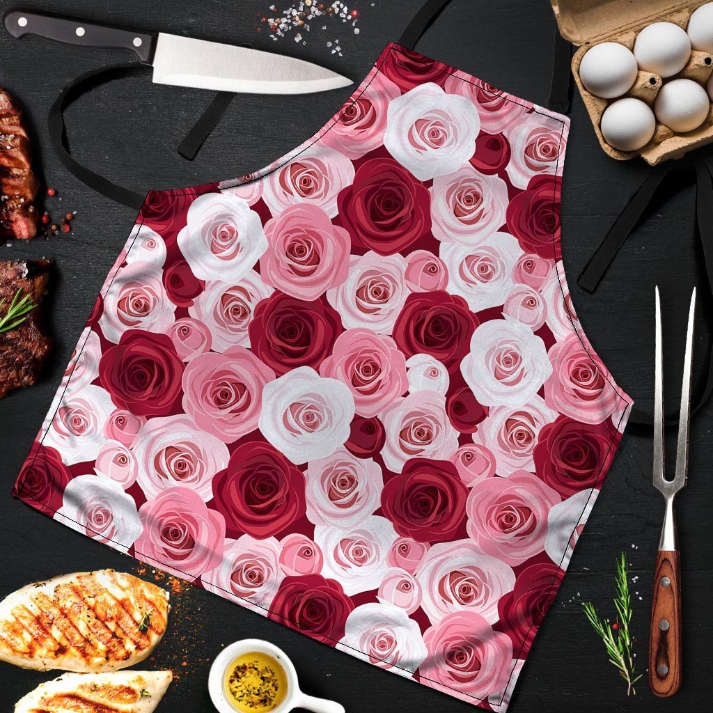 Red And Pink Rose Floral Men's Apron-grizzshop