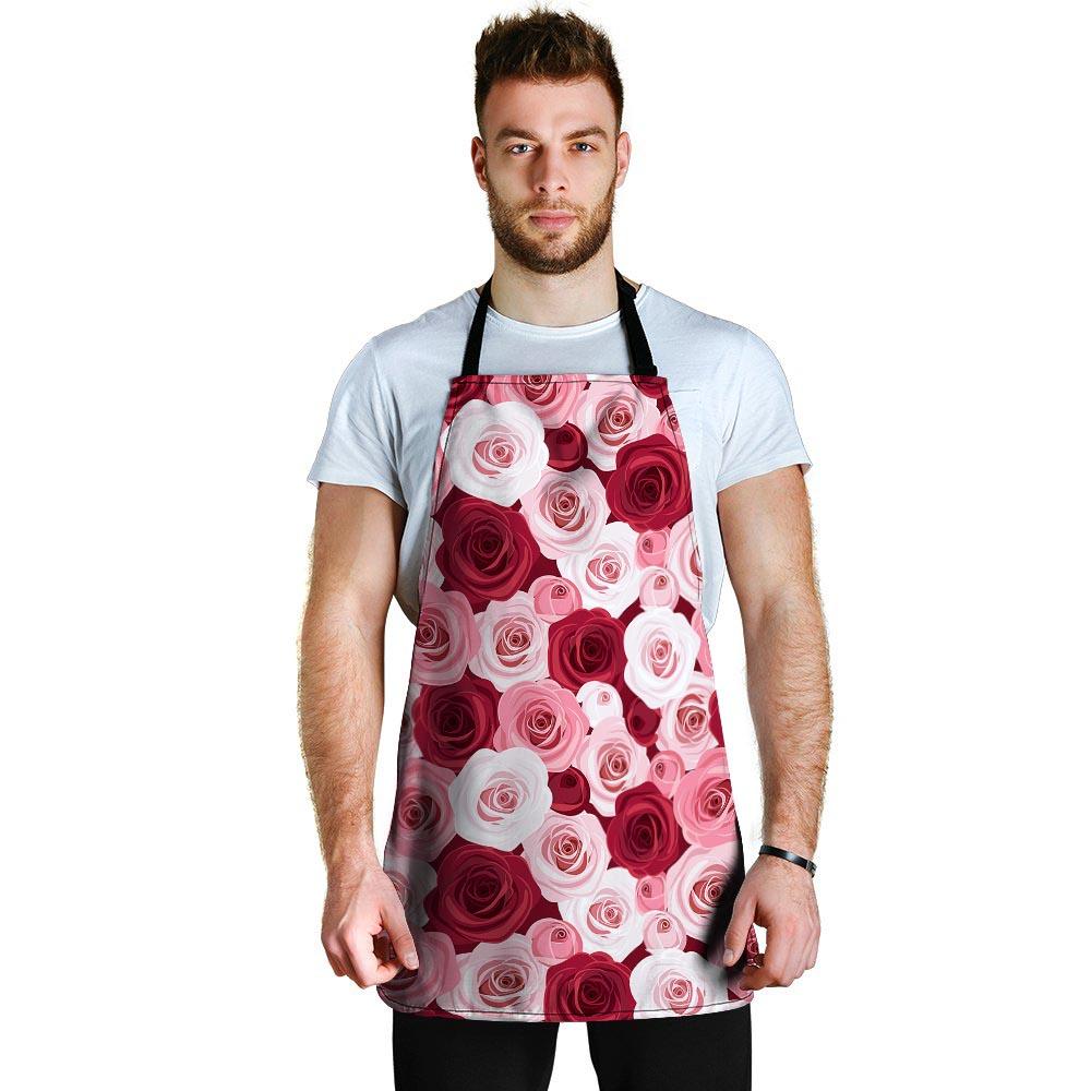 Red And Pink Rose Floral Men's Apron-grizzshop