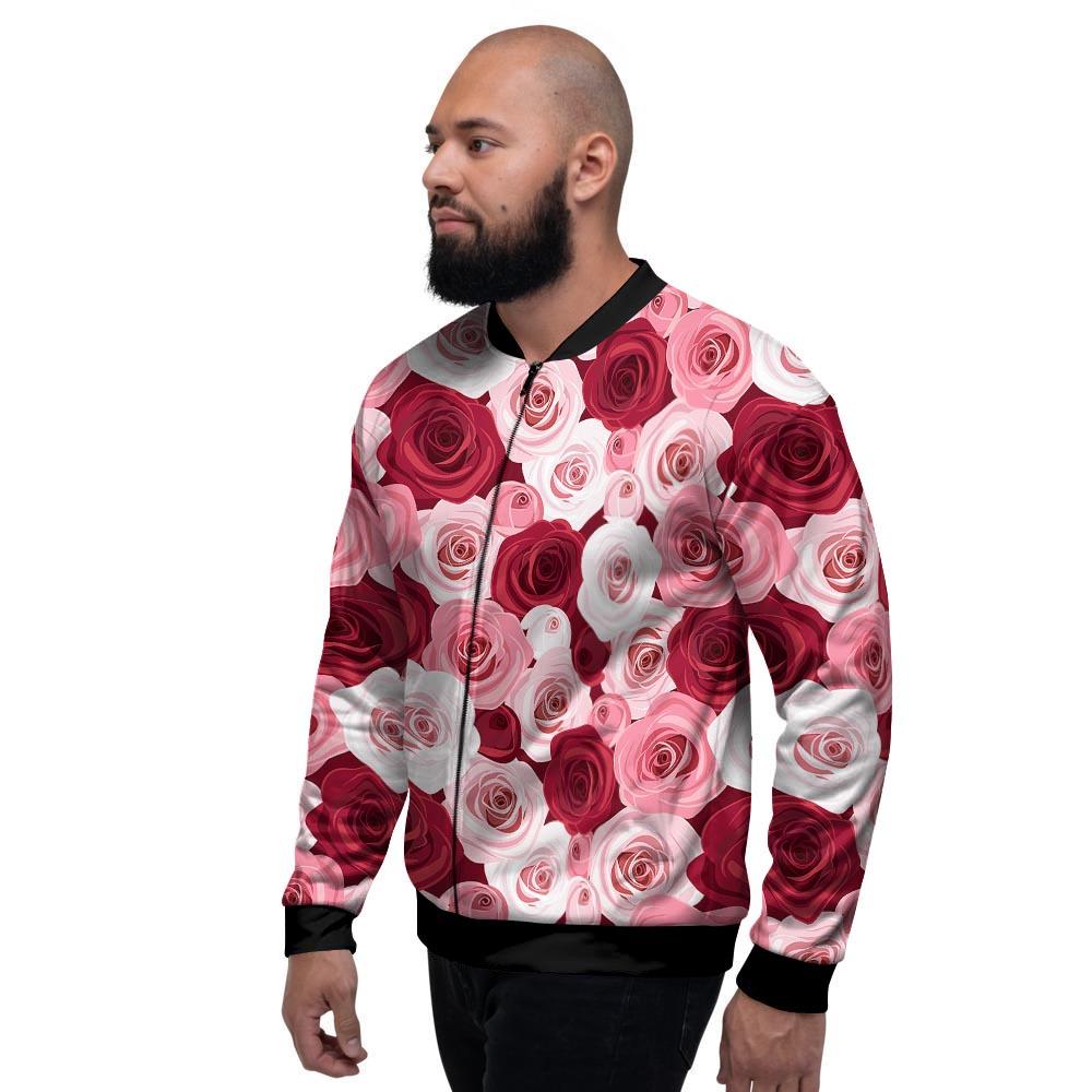 Red And Pink Rose Floral Men's Bomber Jacket-grizzshop