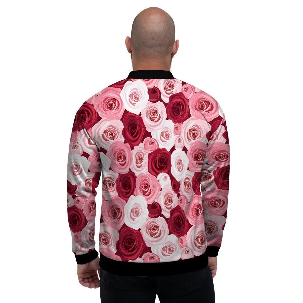 Red And Pink Rose Floral Men's Bomber Jacket-grizzshop