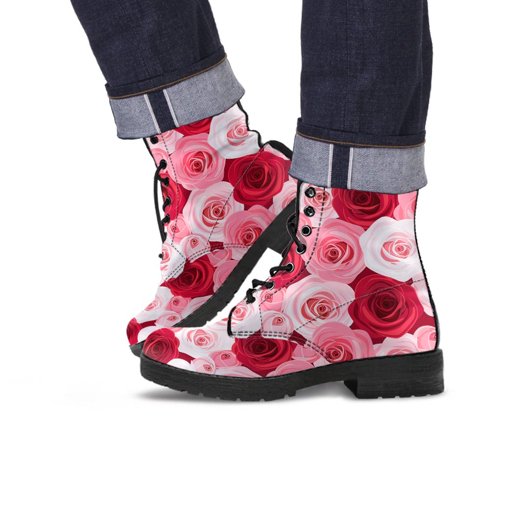 Red And Pink Rose Floral Men's Boots-grizzshop