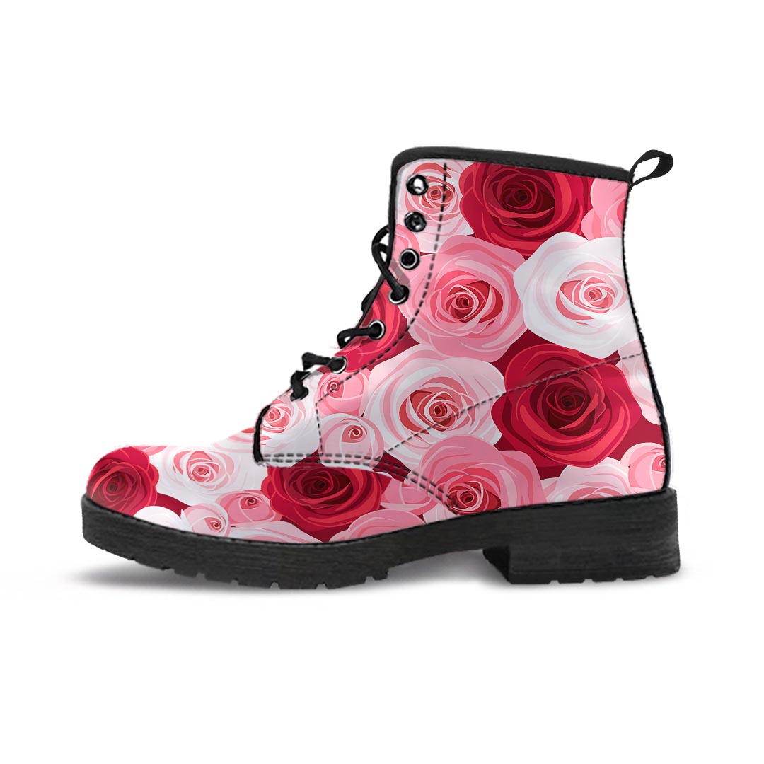 Red And Pink Rose Floral Men's Boots-grizzshop