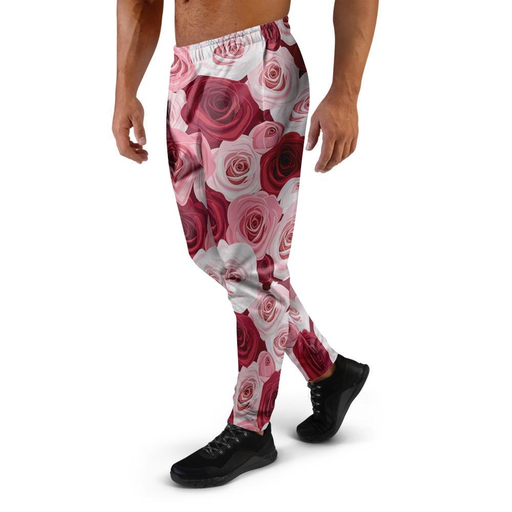 Red And Pink Rose Floral Men's Joggers-grizzshop