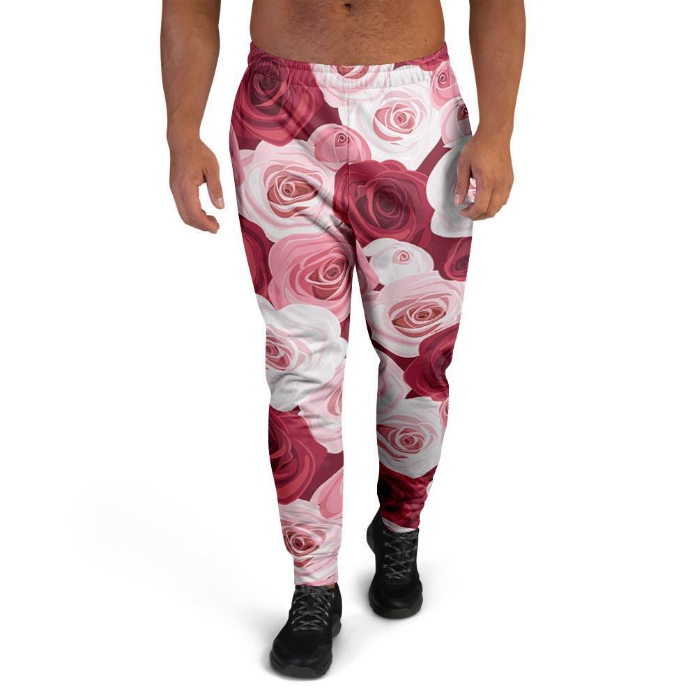 Red And Pink Rose Floral Men's Joggers-grizzshop