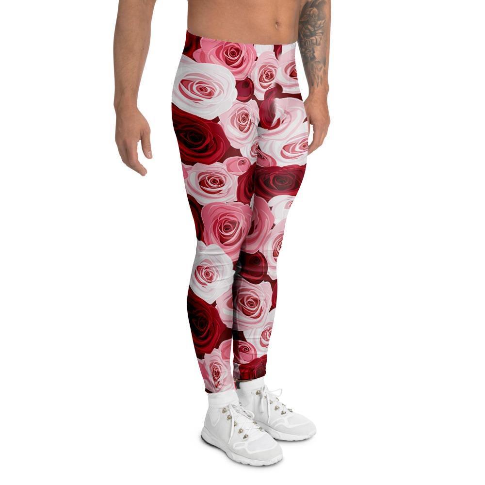 Red And Pink Rose Floral Men's Leggings-grizzshop