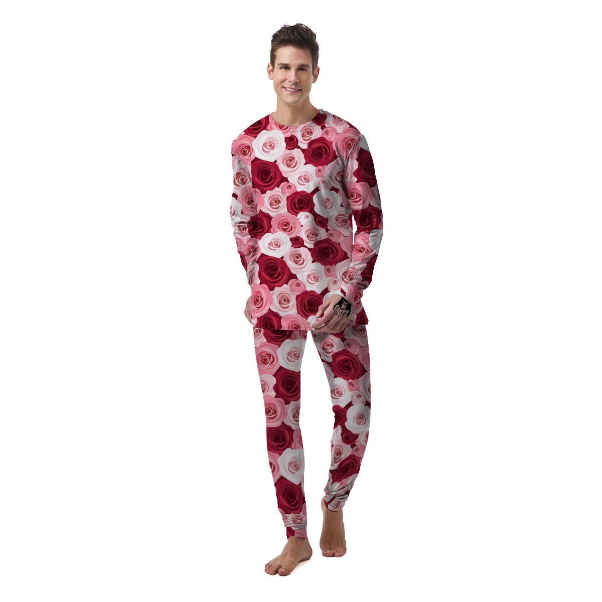 Red And Pink Rose Floral Men's Pajamas-grizzshop