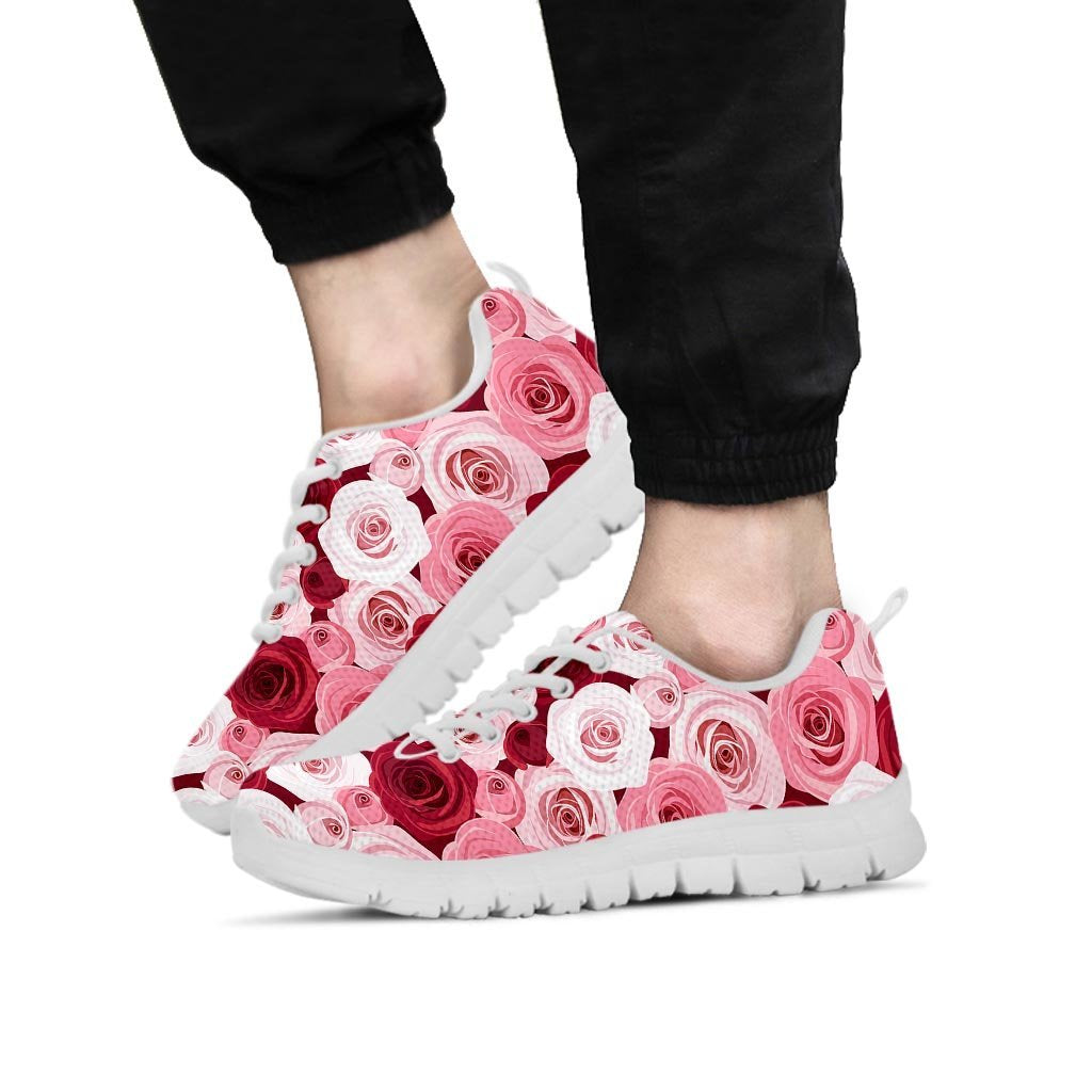 Red And Pink Rose Floral Men's Sneakers-grizzshop