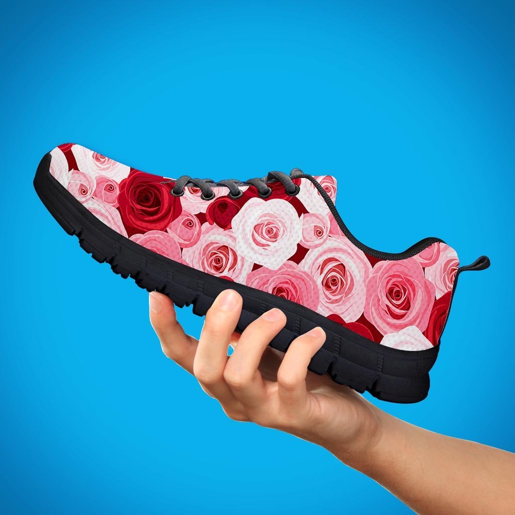 Red And Pink Rose Floral Men's Sneakers-grizzshop