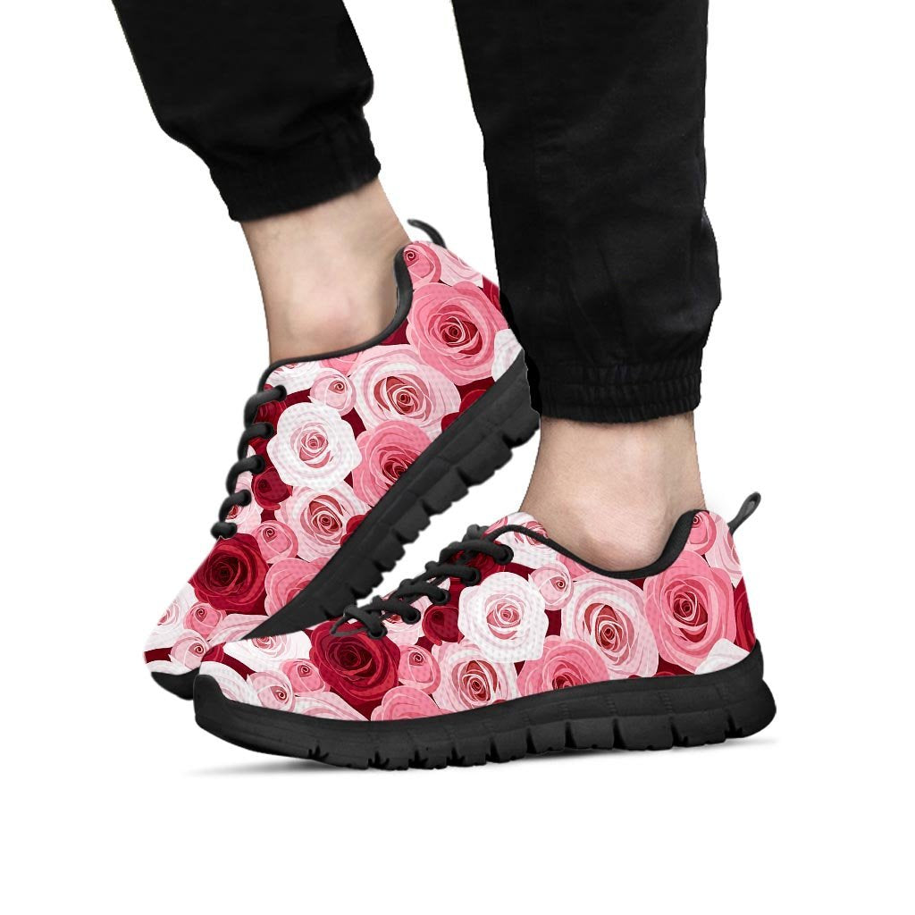 Red And Pink Rose Floral Men's Sneakers-grizzshop