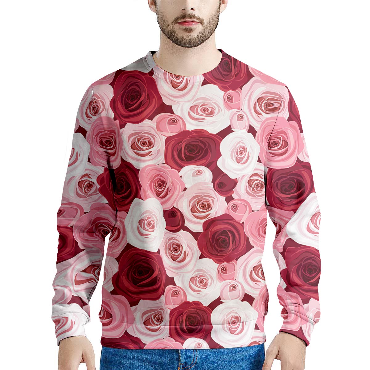 Red And Pink Rose Floral Men's Sweatshirt-grizzshop