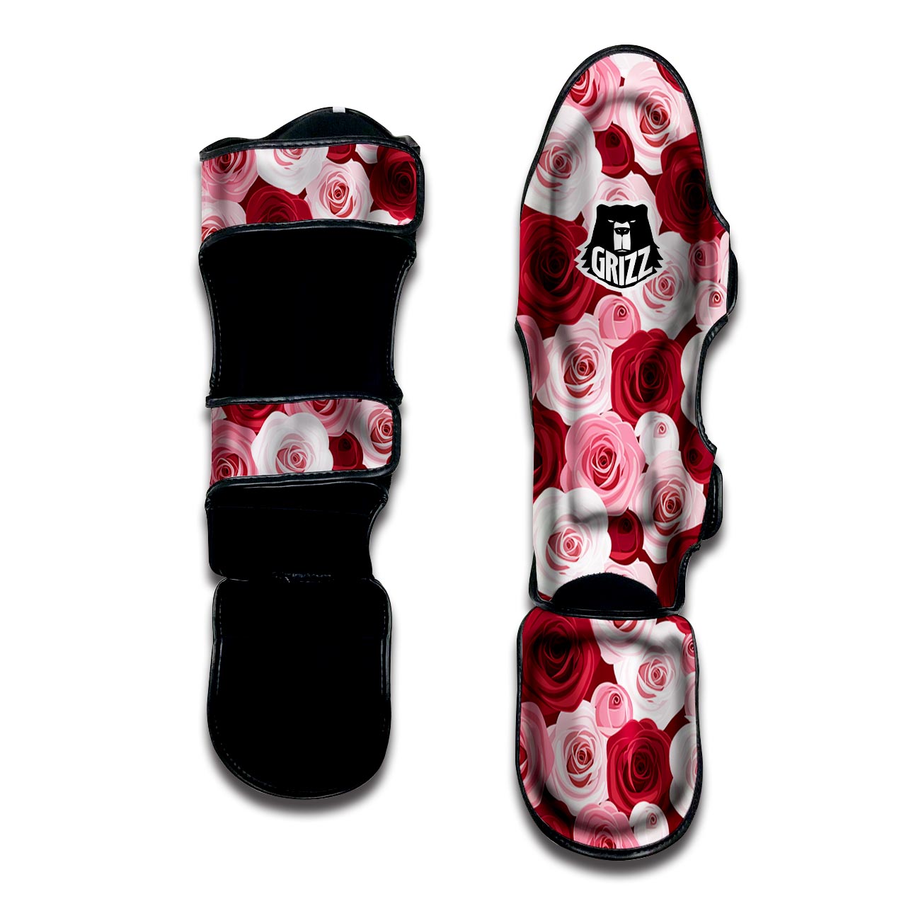 Red And Pink Rose Floral Muay Thai Shin Guard-grizzshop