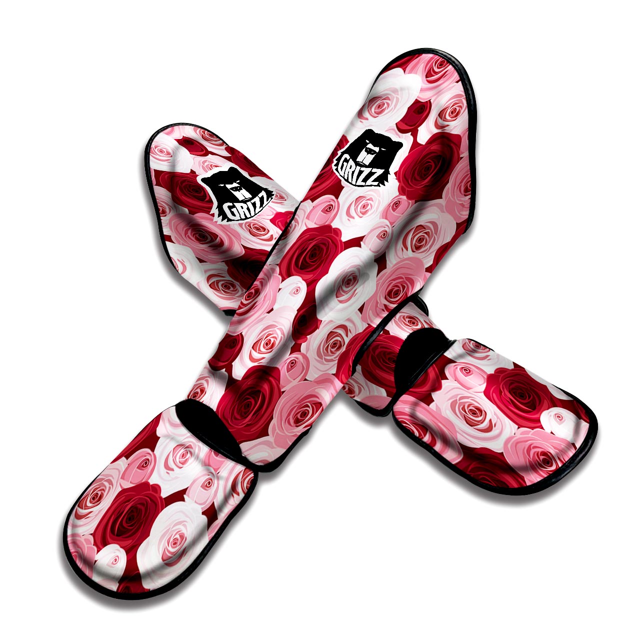 Red And Pink Rose Floral Muay Thai Shin Guard-grizzshop