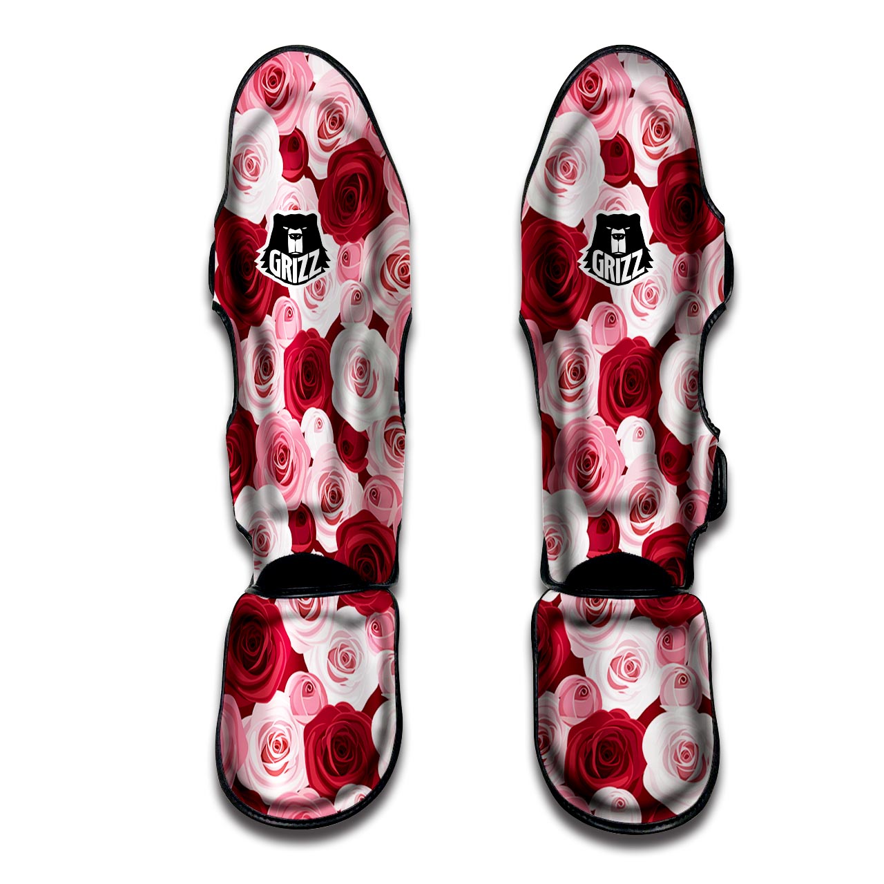 Red And Pink Rose Floral Muay Thai Shin Guard-grizzshop