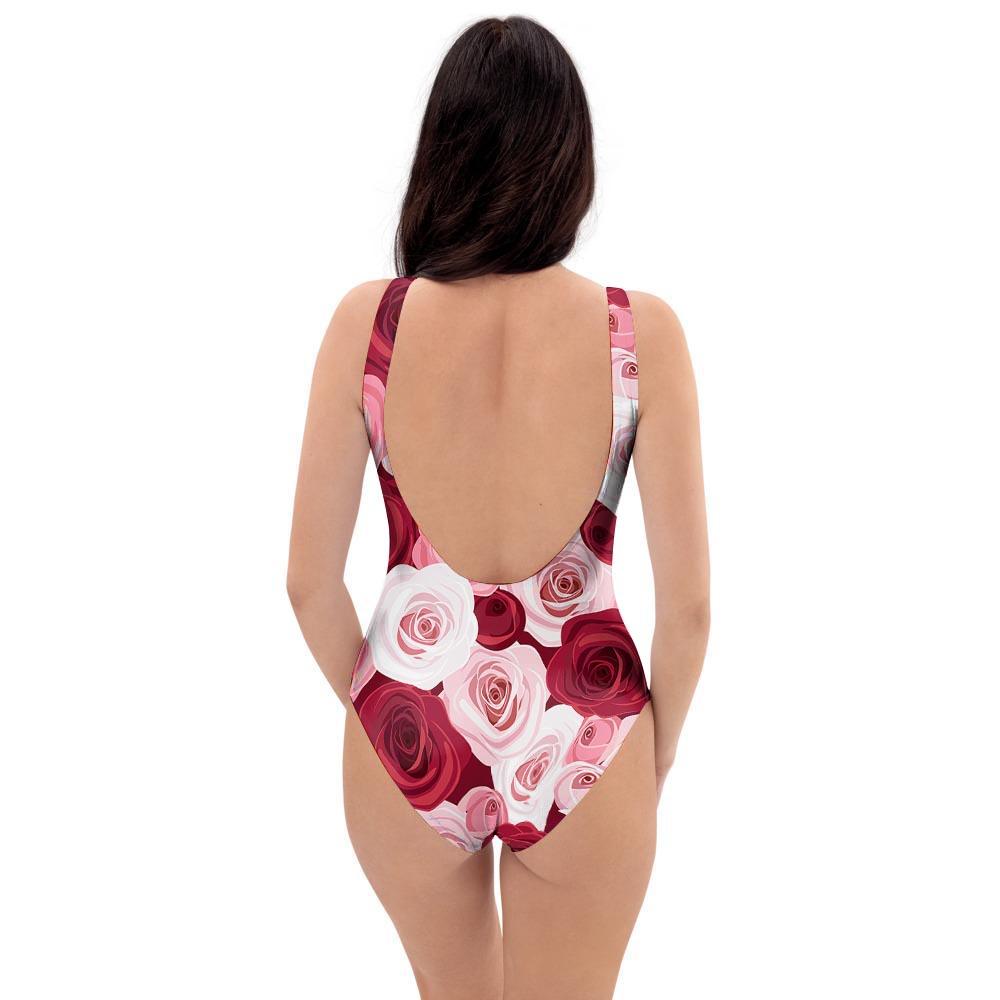 Red And Pink Rose Floral One Piece Swimsuite-grizzshop