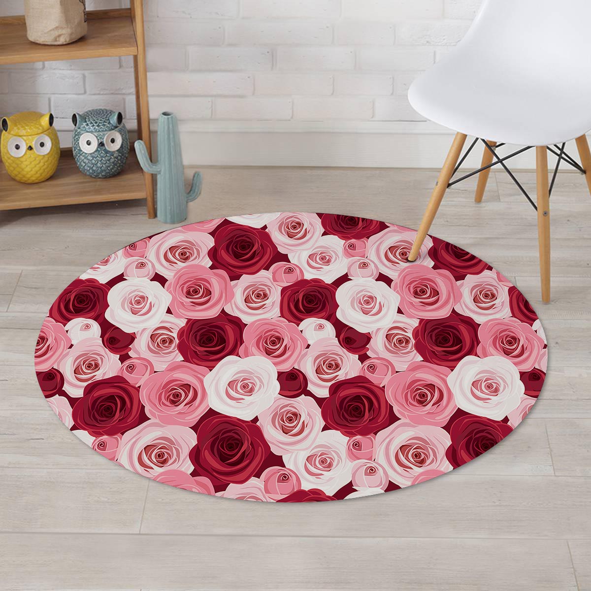 Red And Pink Rose Floral Round Rug-grizzshop