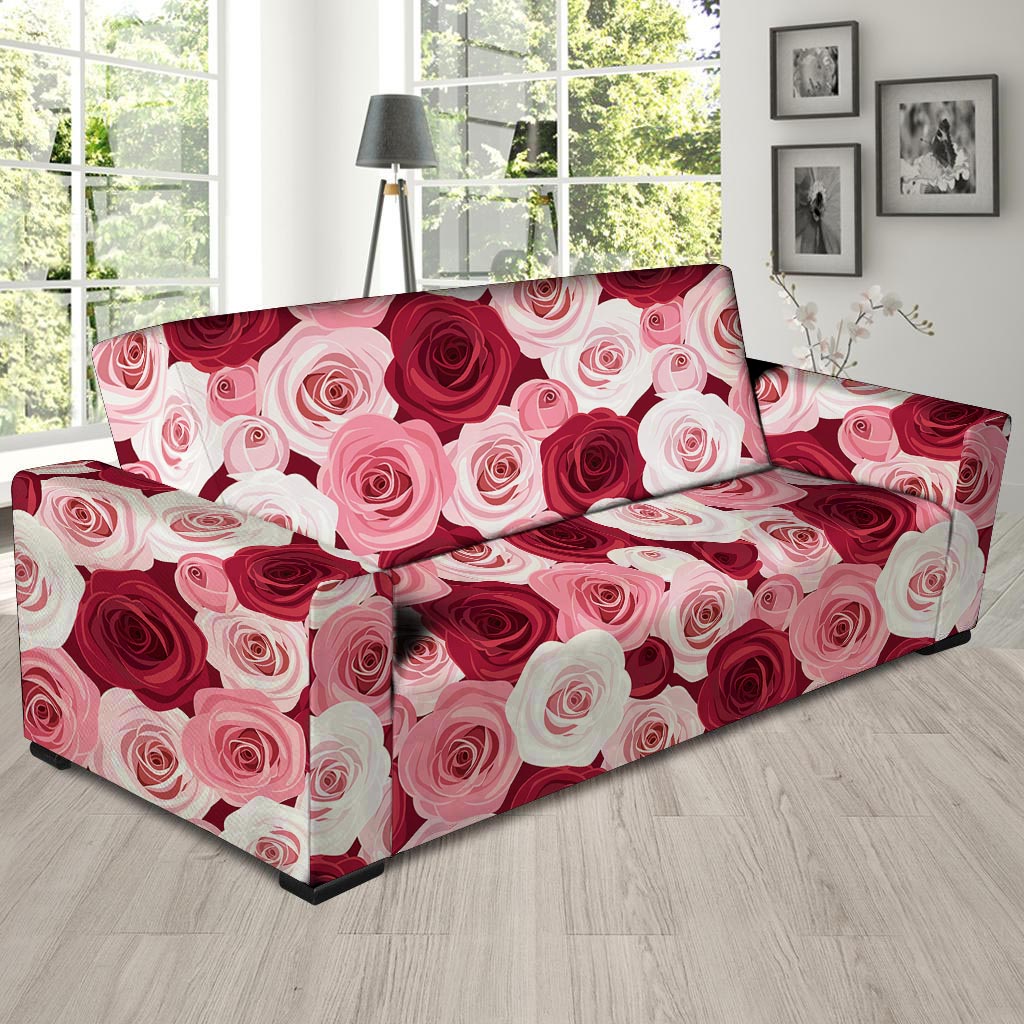 Red And Pink Rose Floral Sofa Cover-grizzshop