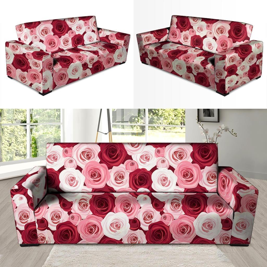 Red And Pink Rose Floral Sofa Cover-grizzshop