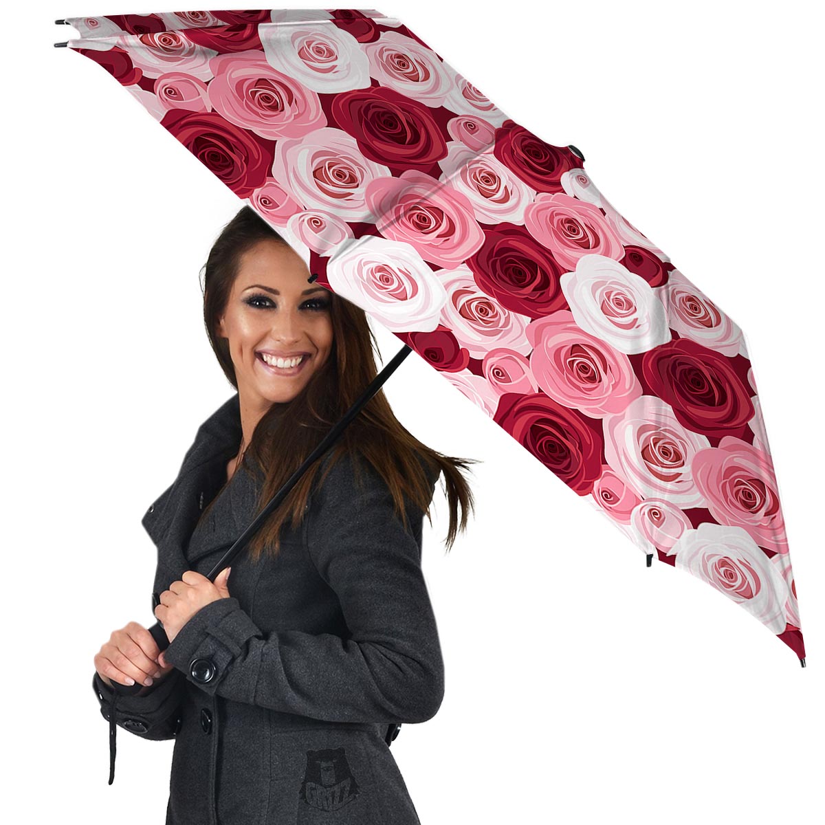 Red And Pink Rose Floral Umbrella-grizzshop