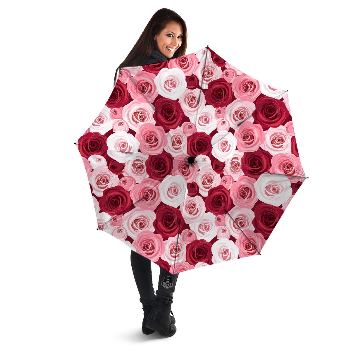 Red And Pink Rose Floral Umbrella-grizzshop