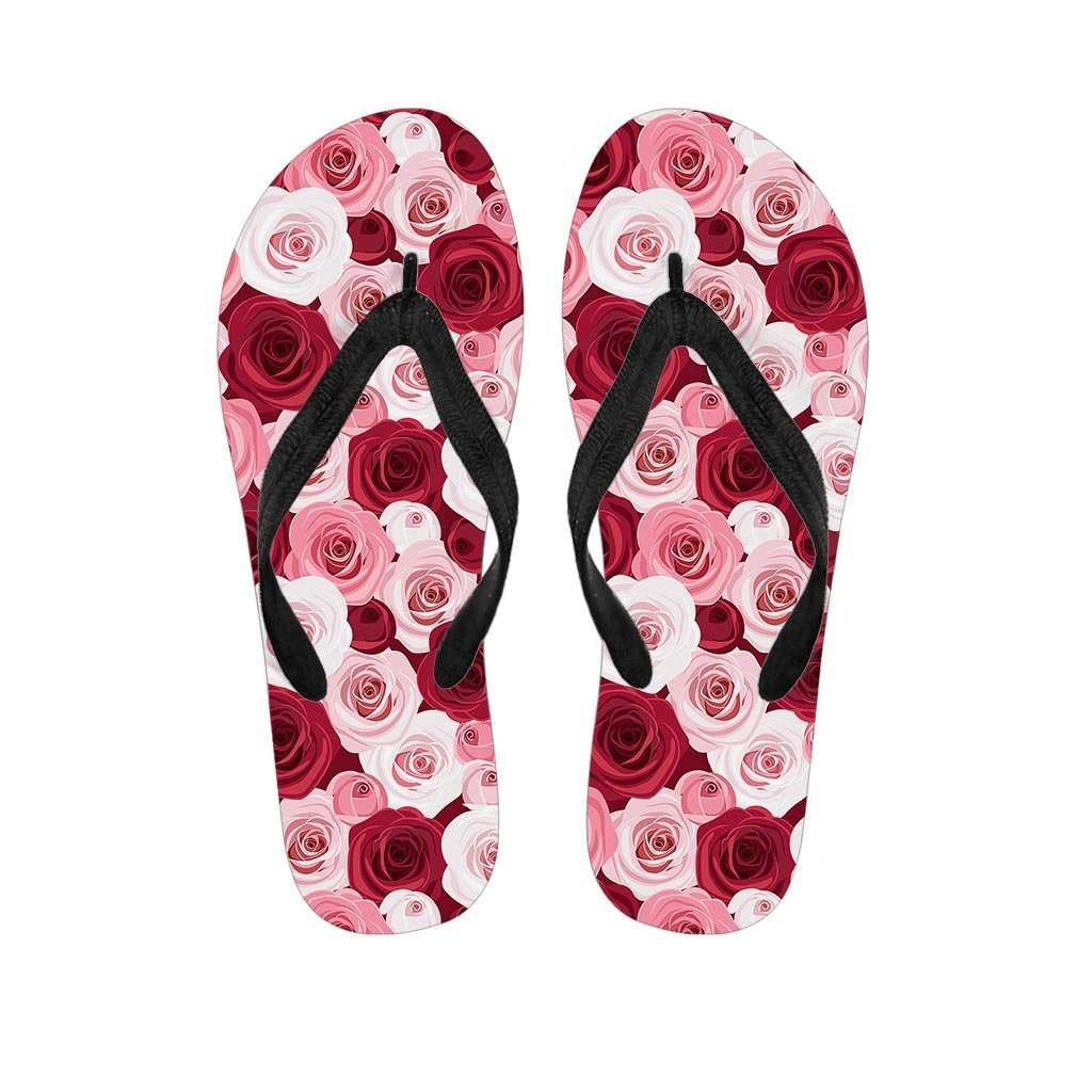 Red And Pink Rose Floral Women's Flip Flops-grizzshop