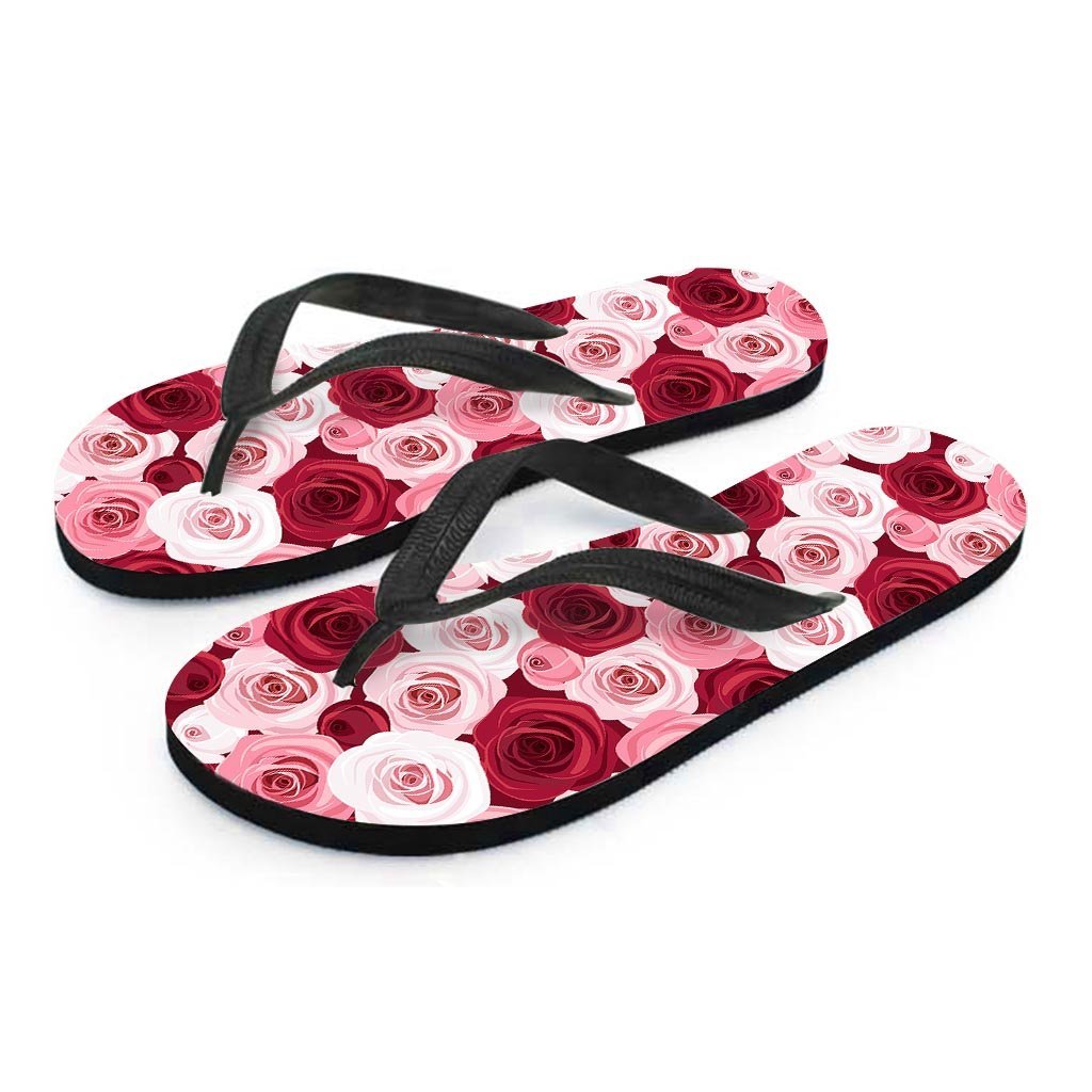 Red And Pink Rose Floral Women's Flip Flops-grizzshop