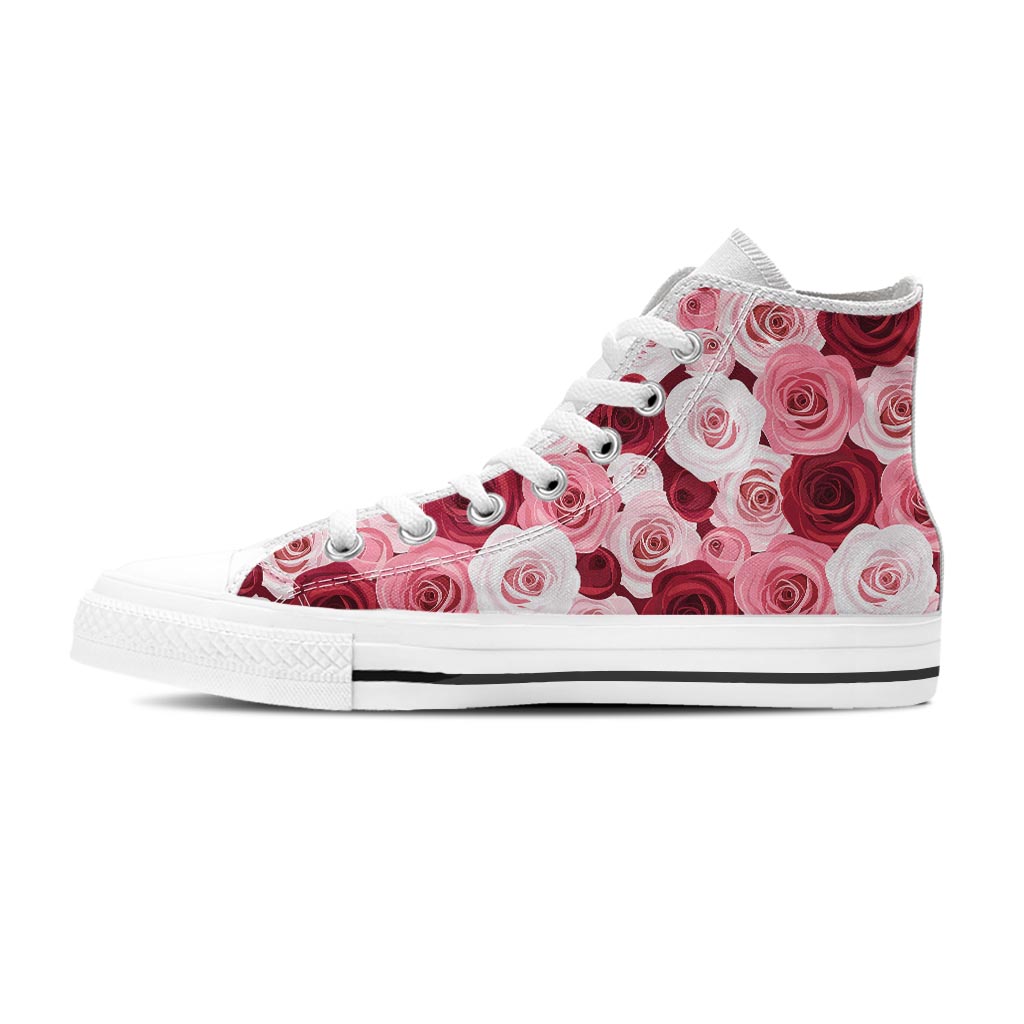 Red And Pink Rose Floral Women's High Top Shoes-grizzshop