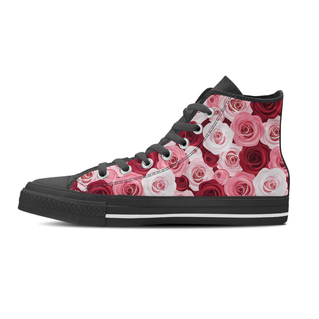 Red And Pink Rose Floral Women's High Top Shoes-grizzshop