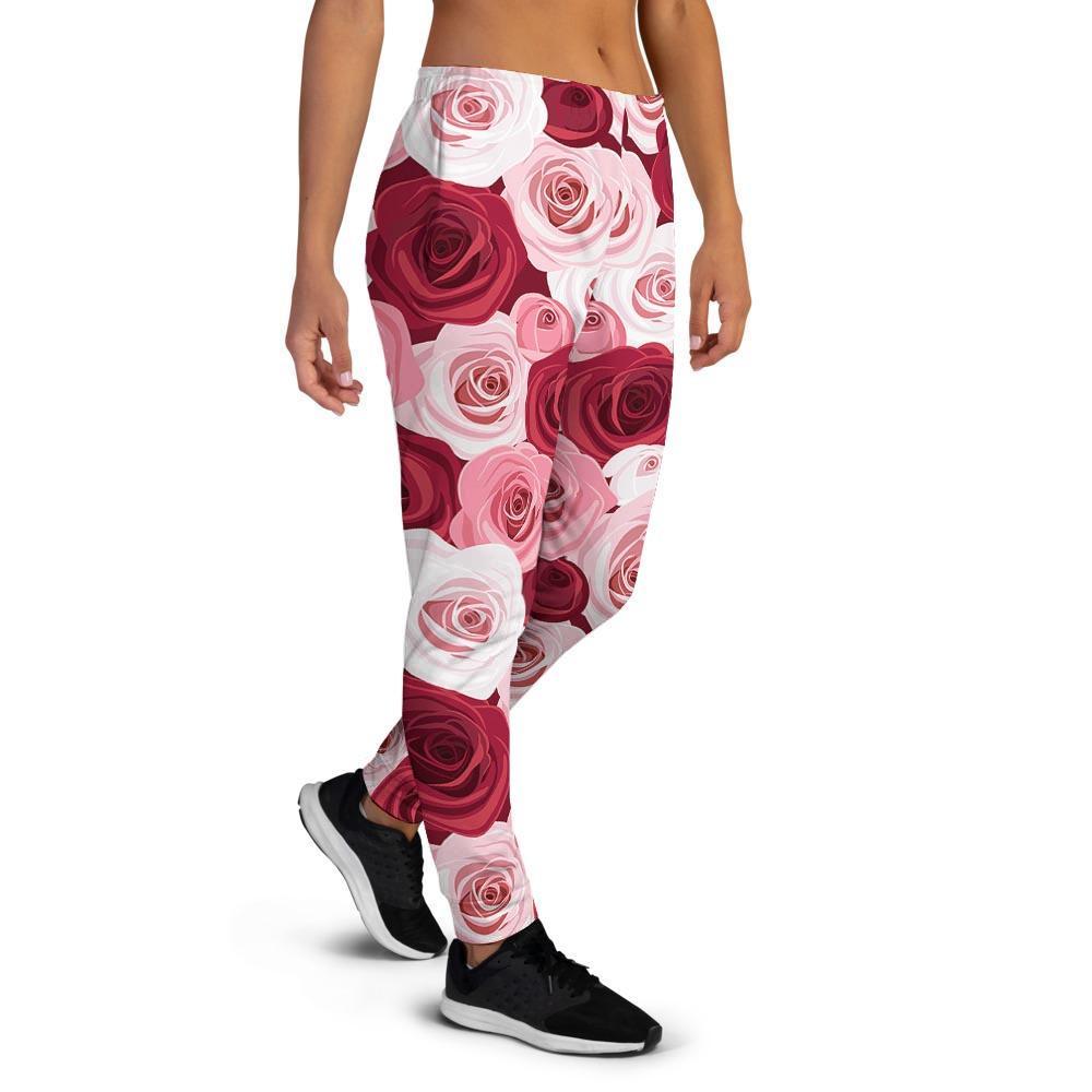 Red And Pink Rose Floral Women's Joggers-grizzshop