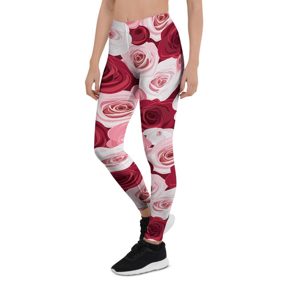 Red And Pink Rose Floral Women's Leggings-grizzshop