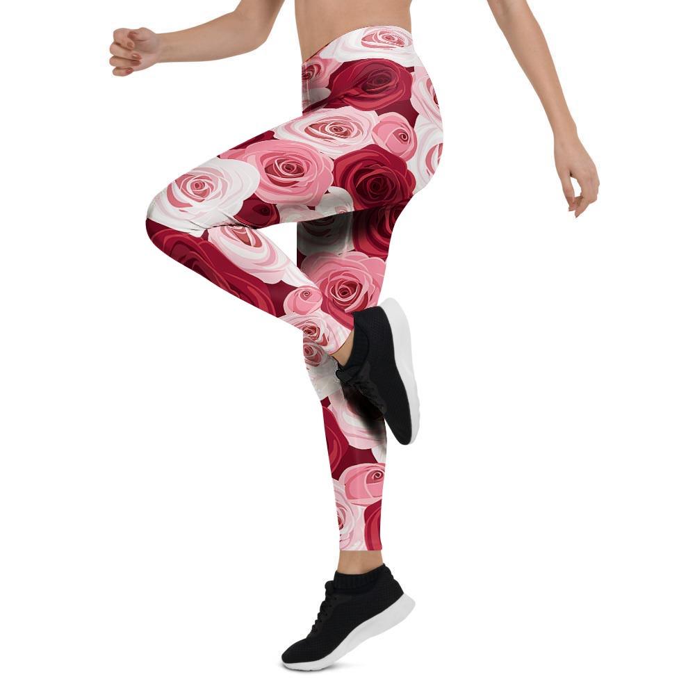 Red And Pink Rose Floral Women's Leggings-grizzshop