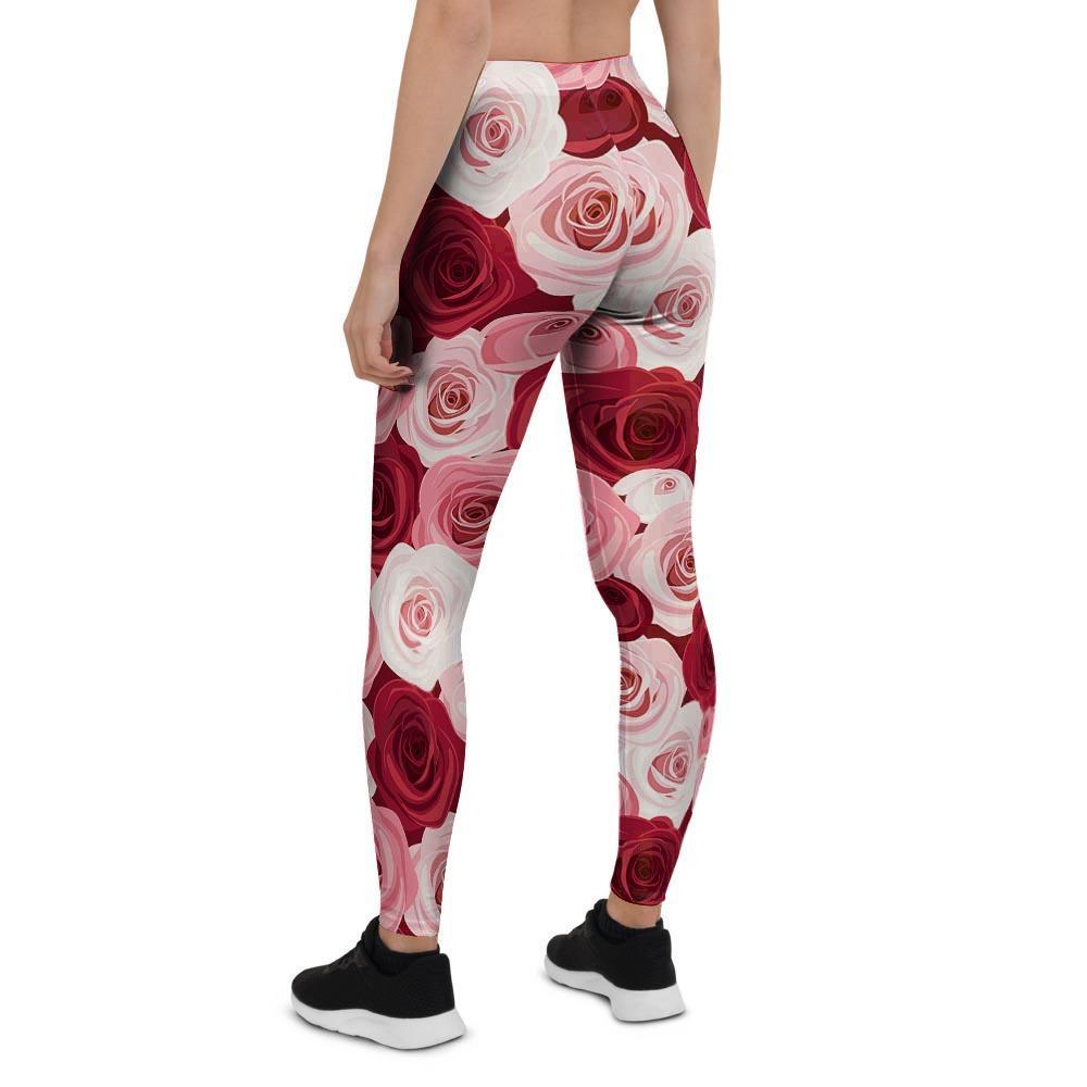 Red And Pink Rose Floral Women's Leggings-grizzshop