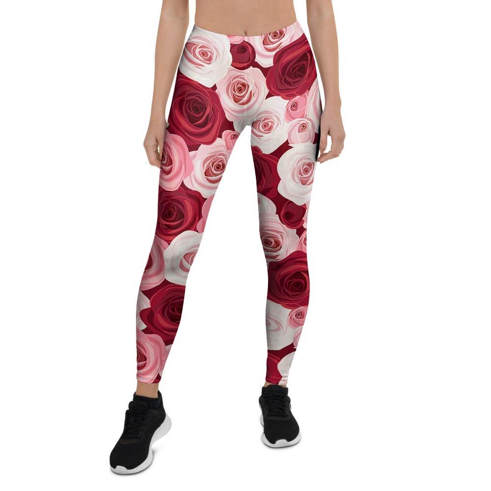 Red And Pink Rose Floral Women's Leggings-grizzshop