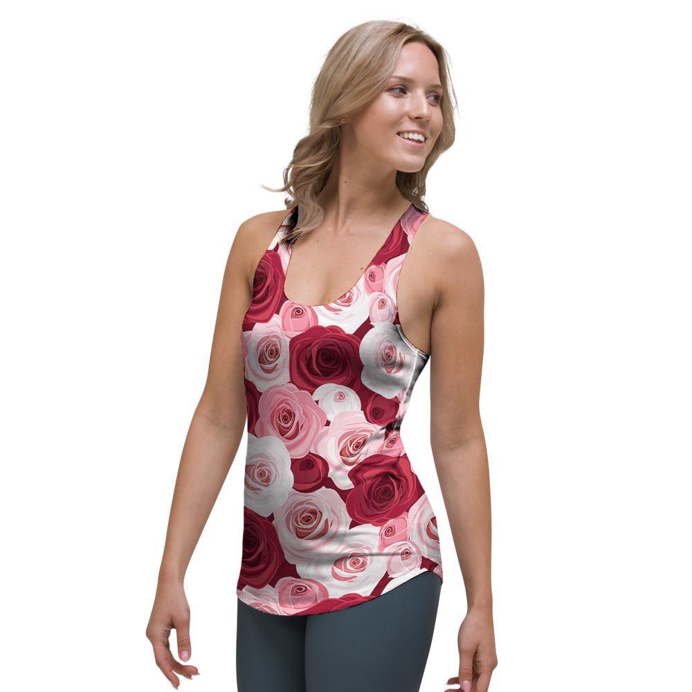 Red And Pink Rose Floral Women's Racerback Tank Top-grizzshop