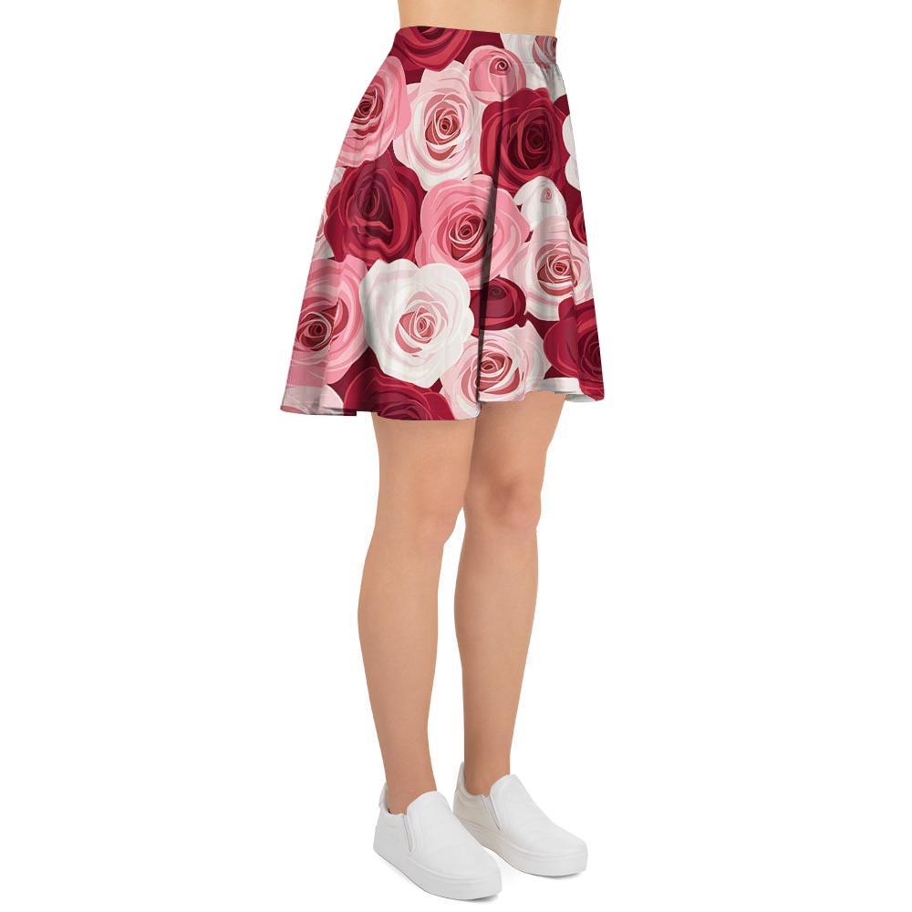 Red And Pink Rose Floral Women's Skirt-grizzshop