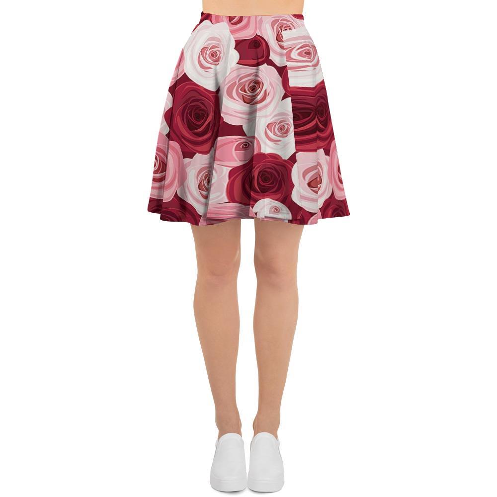 Red And Pink Rose Floral Women's Skirt-grizzshop