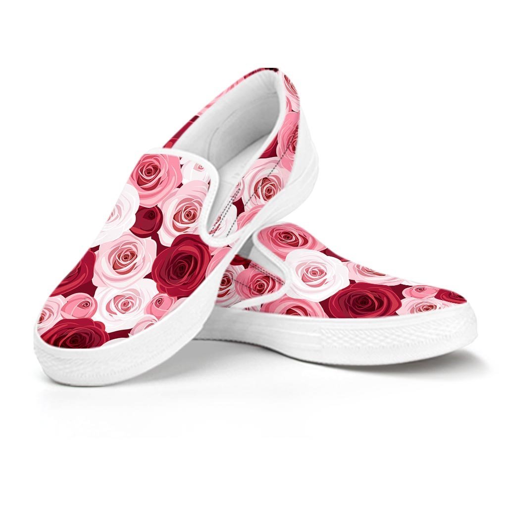 Red And Pink Rose Floral Women's Slip On Sneakers-grizzshop