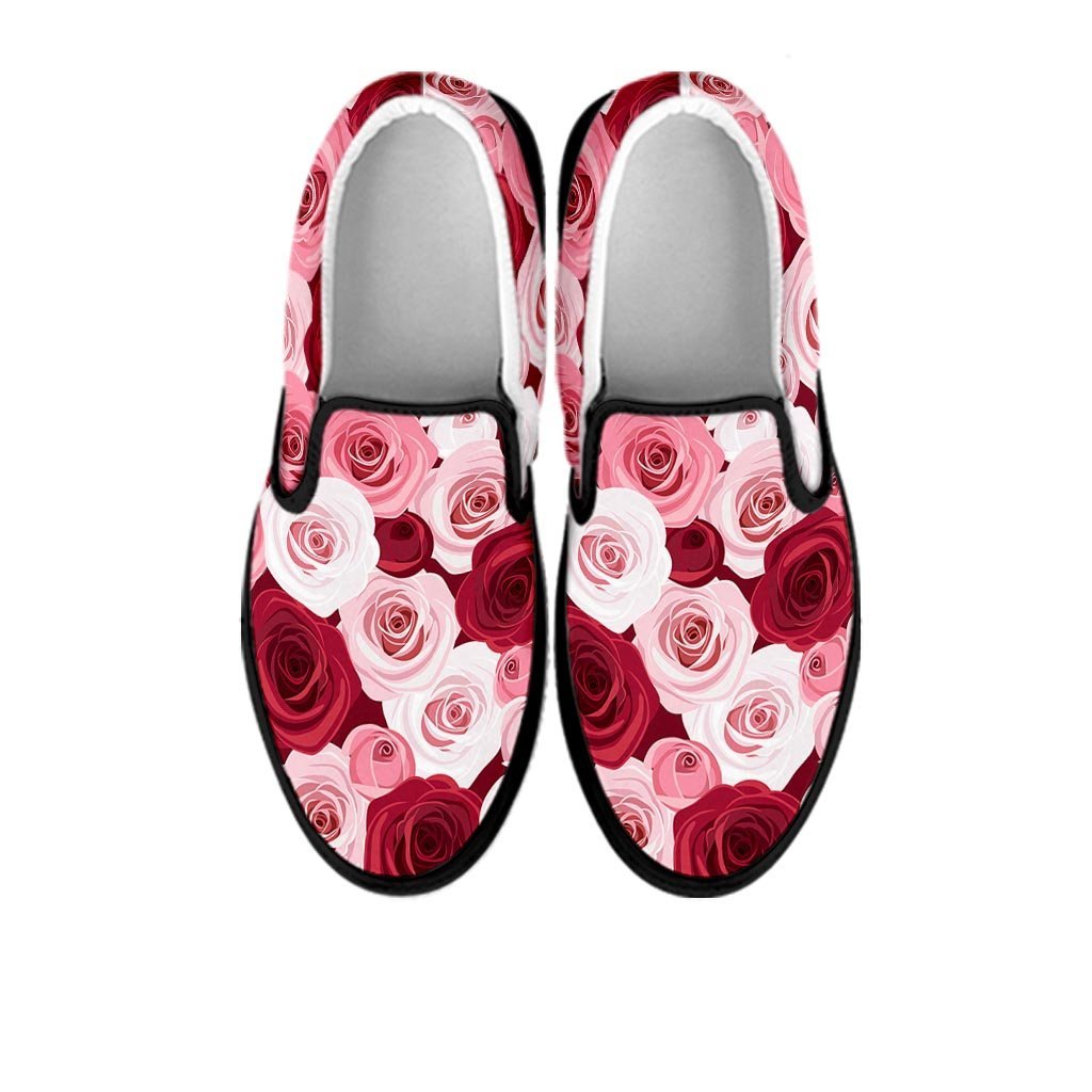 Red And Pink Rose Floral Women's Slip On Sneakers-grizzshop