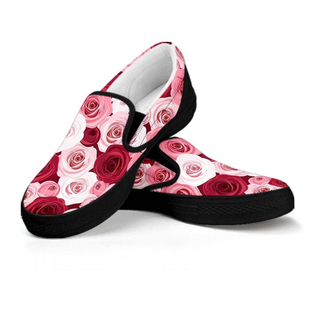 Red And Pink Rose Floral Women's Slip On Sneakers-grizzshop