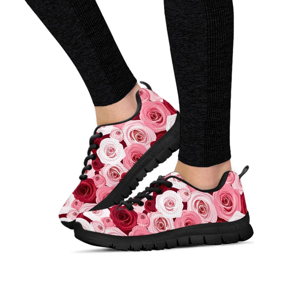 Red And Pink Rose Floral Women's Sneakers-grizzshop