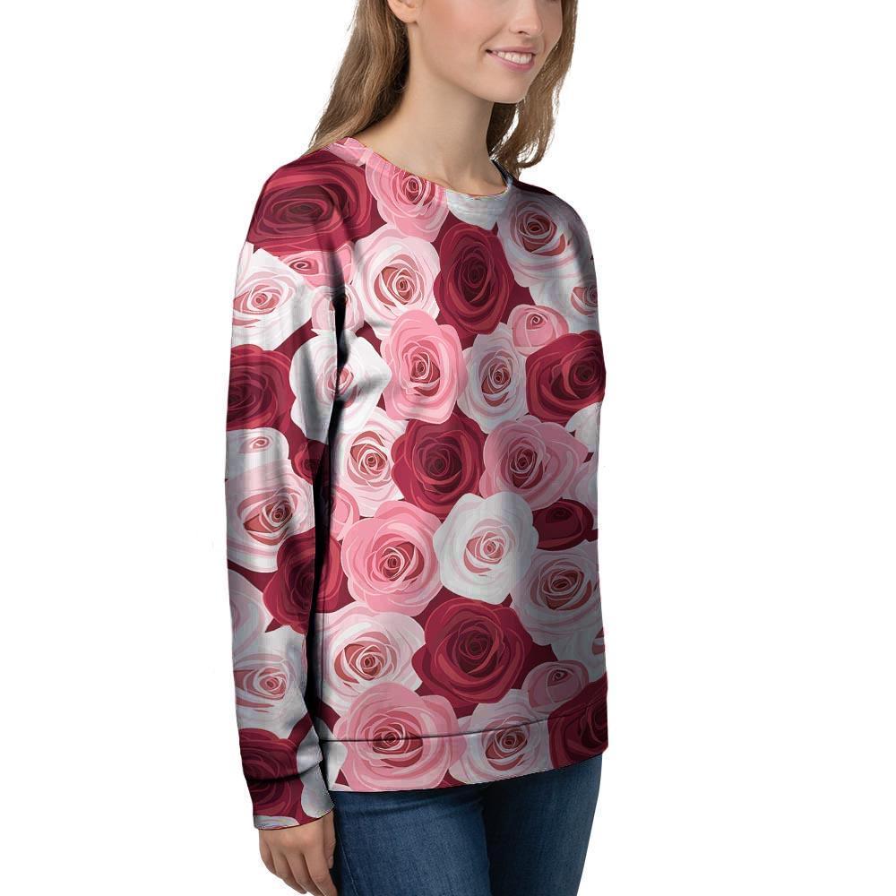 Red And Pink Rose Floral Women's Sweatshirt-grizzshop