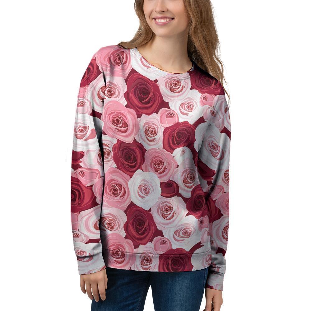 Red And Pink Rose Floral Women's Sweatshirt-grizzshop