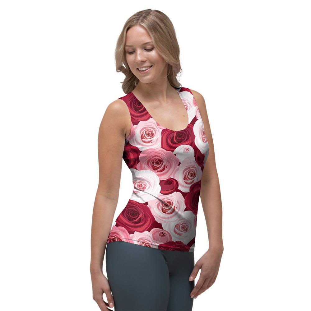 Red And Pink Rose Floral Women's Tank Top-grizzshop
